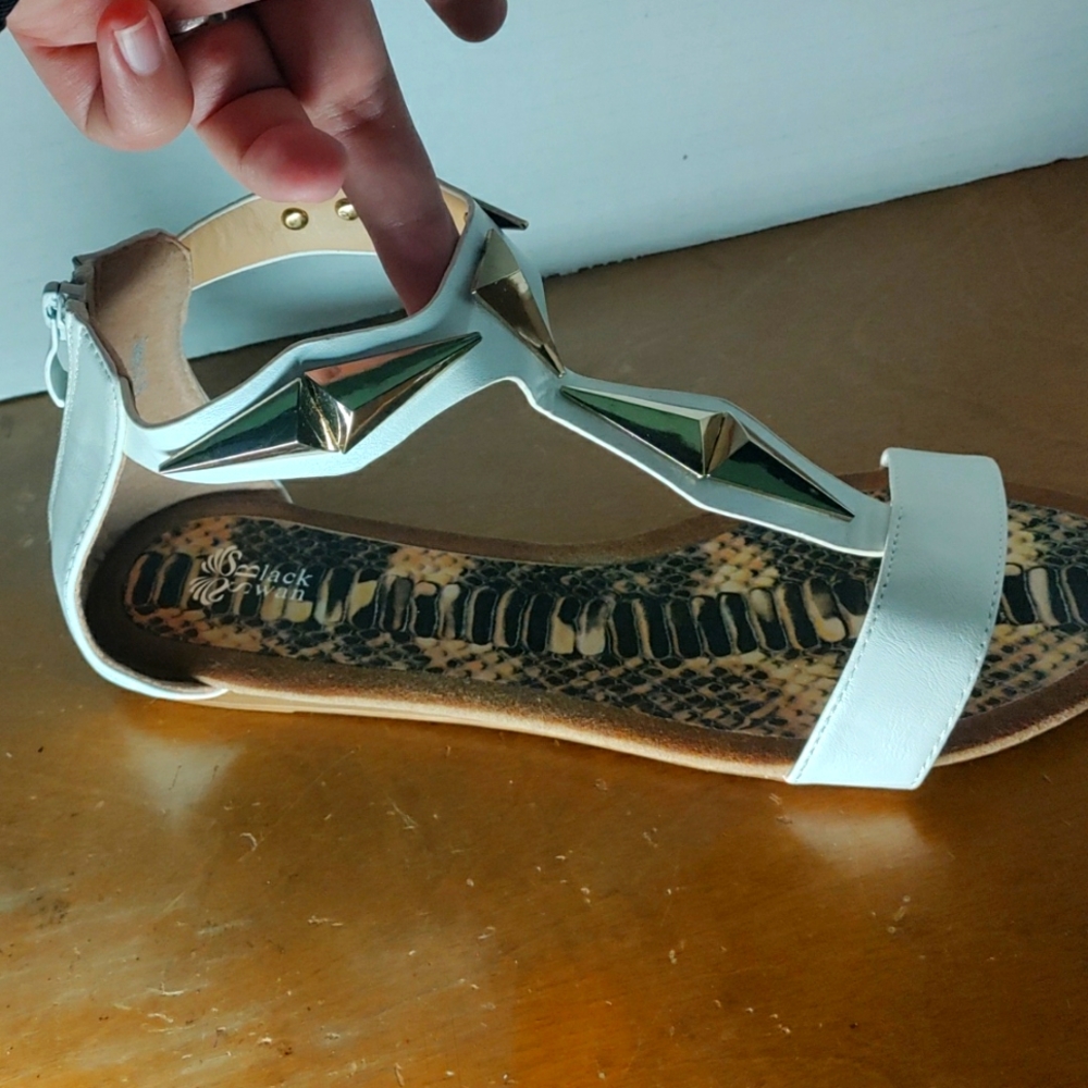 White and Gold Black Swan Sandals